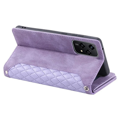 Style 005 For Honor 200 Lite Case Zipper Wallet Grid Leather Phone Cover