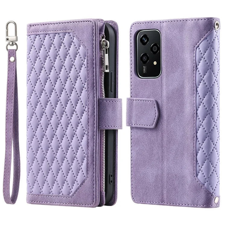 Style 005 For Honor 200 Lite Case Zipper Wallet Grid Leather Phone Cover