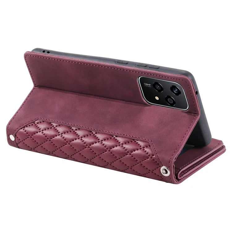 Style 005 For Honor 200 Lite Case Zipper Wallet Grid Leather Phone Cover