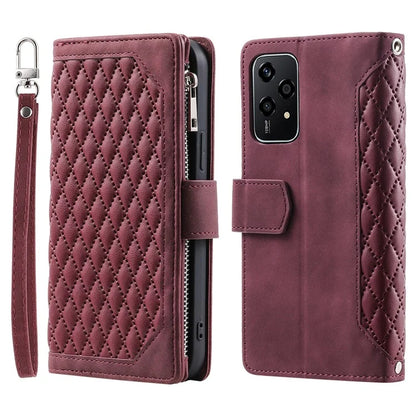 Style 005 For Honor 200 Lite Case Zipper Wallet Grid Leather Phone Cover