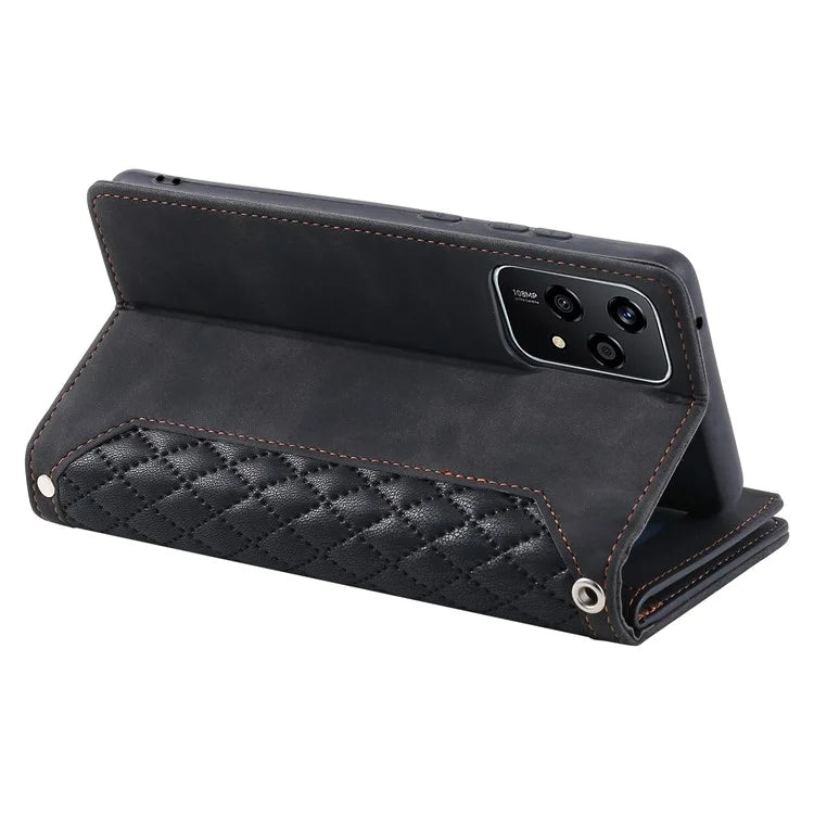 Style 005 For Honor 200 Lite Case Zipper Wallet Grid Leather Phone Cover