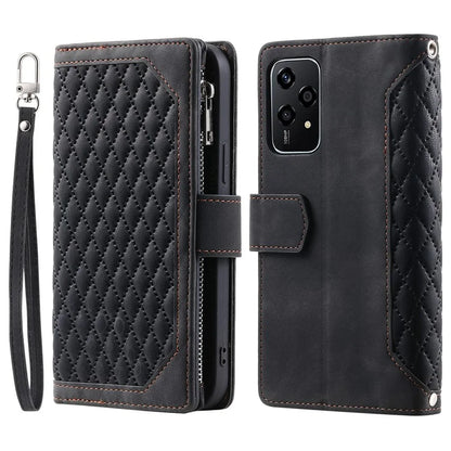 Style 005 For Honor 200 Lite Case Zipper Wallet Grid Leather Phone Cover