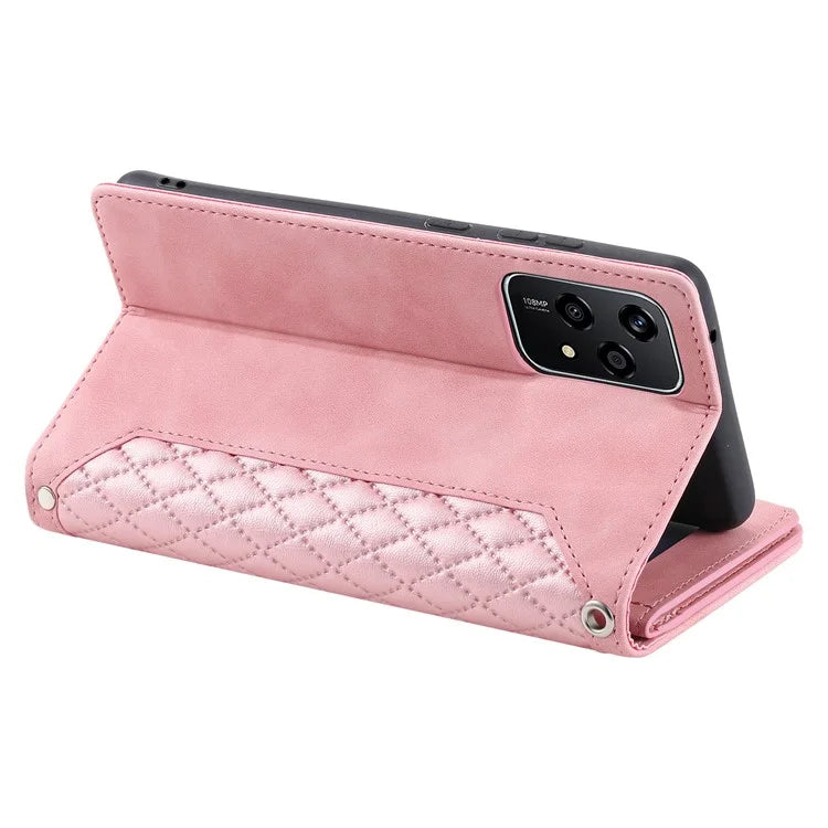 Style 005 For Honor 200 Lite Case Zipper Wallet Grid Leather Phone Cover