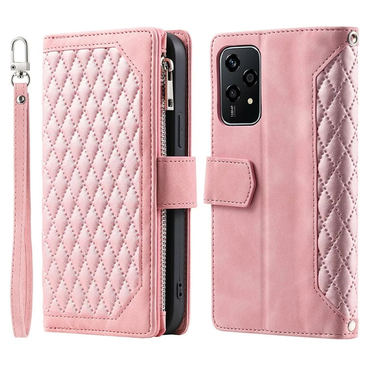 Style 005 For Honor 200 Lite Case Zipper Wallet Grid Leather Phone Cover