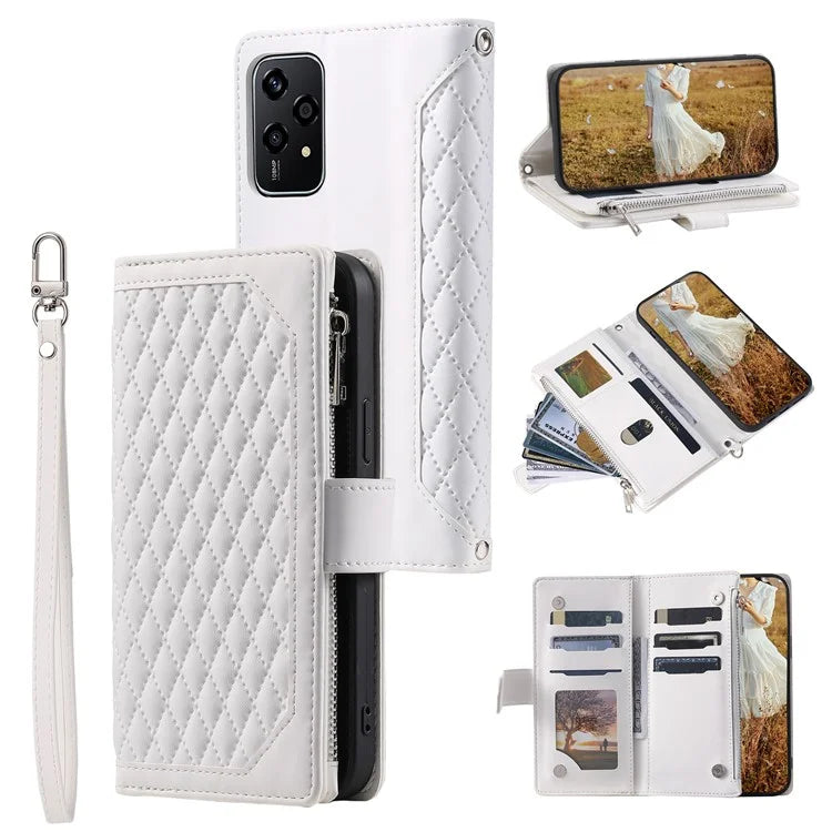 Style 005 For Honor 200 Lite Case Zipper Wallet Grid Leather Phone Cover