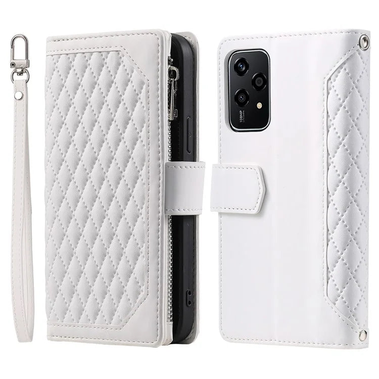Style 005 For Honor 200 Lite Case Zipper Wallet Grid Leather Phone Cover