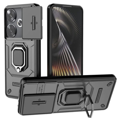 For Xiaomi Redmi Turbo 3 5G / Poco F6 5G Case Kickstand PC+TPU Phone Cover Sliding Lens Protection