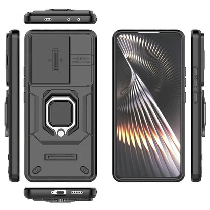 For Xiaomi Redmi Turbo 3 5G / Poco F6 5G Case Kickstand PC+TPU Phone Cover Sliding Lens Protection