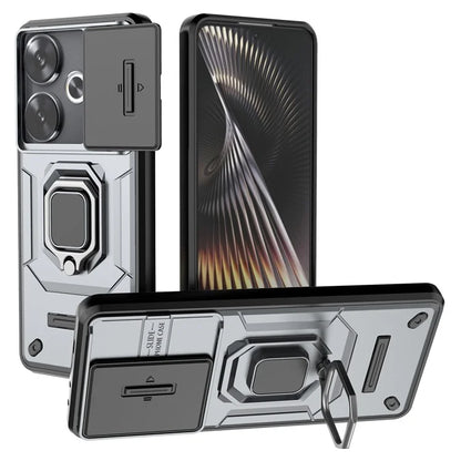 For Xiaomi Redmi Turbo 3 5G / Poco F6 5G Case Kickstand PC+TPU Phone Cover Sliding Lens Protection