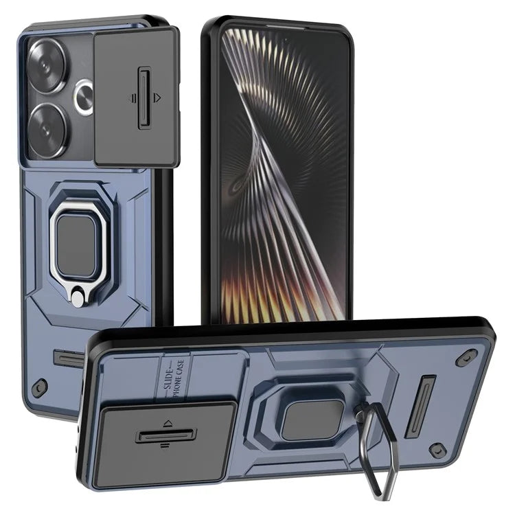 For Xiaomi Redmi Turbo 3 5G / Poco F6 5G Case Kickstand PC+TPU Phone Cover Sliding Lens Protection