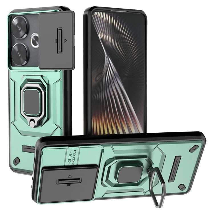 For Xiaomi Redmi Turbo 3 5G / Poco F6 5G Case Kickstand PC+TPU Phone Cover Sliding Lens Protection