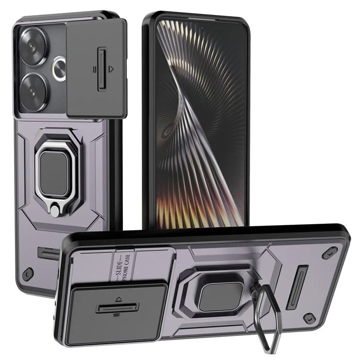 For Xiaomi Redmi Turbo 3 5G / Poco F6 5G Case Kickstand PC+TPU Phone Cover Sliding Lens Protection