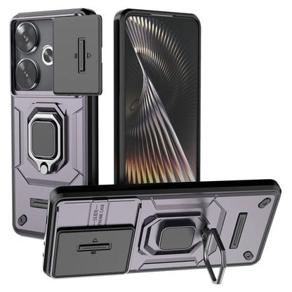 For Xiaomi Redmi Turbo 3 5G / Poco F6 5G Case Kickstand PC+TPU Phone Cover Sliding Lens Protection