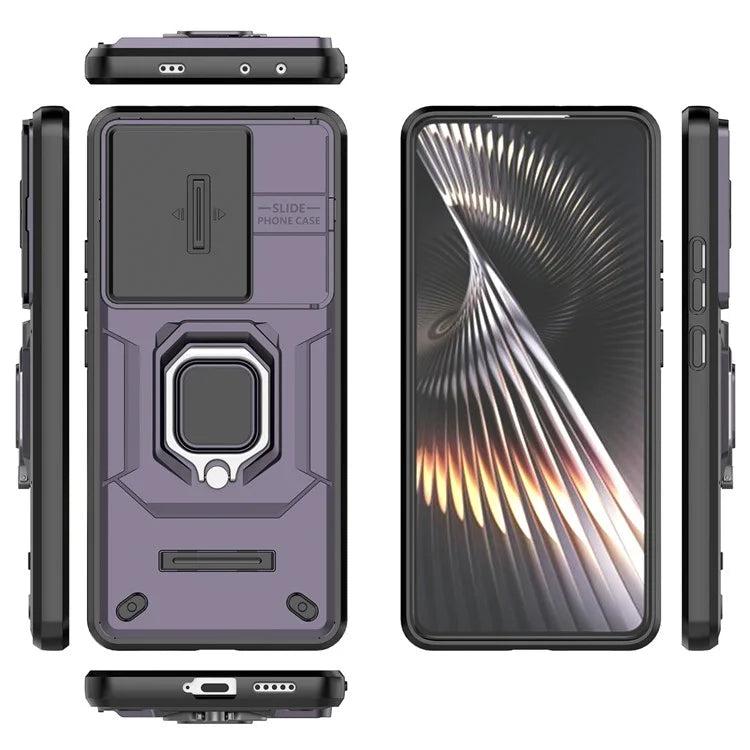 For Xiaomi Redmi Turbo 3 5G / Poco F6 5G Case Kickstand PC+TPU Phone Cover Sliding Lens Protection