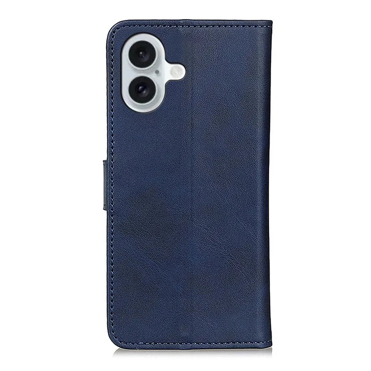 For iPhone 16 Wallet Case Cowhide Texture Anti-Scratch Leather Phone Cover