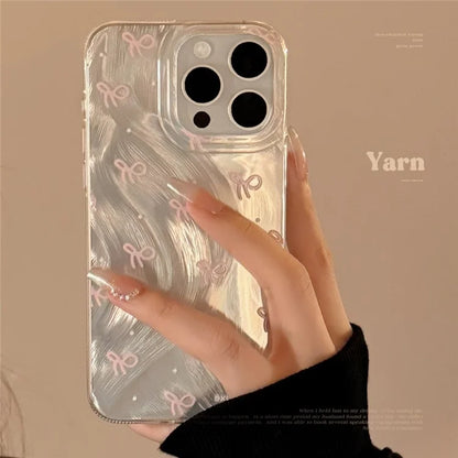 For iPhone 14 Pro Max Case Pink Bow Printing Flexible TPU Phone Cover