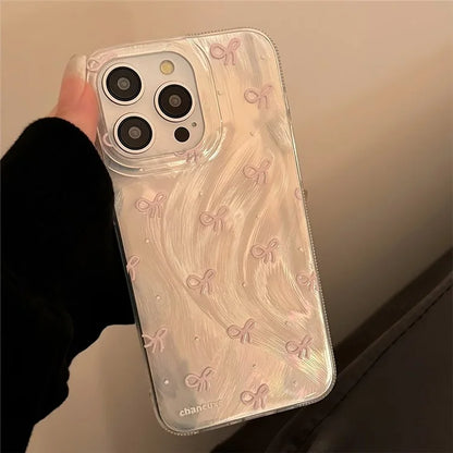 For iPhone 14 Pro Max Case Pink Bow Printing Flexible TPU Phone Cover