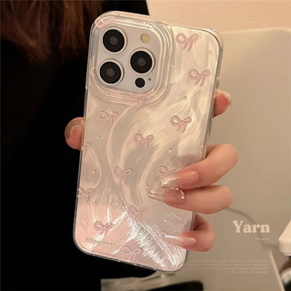 For iPhone 15 Pro Max Case Bow Pattern Aesthetic TPU Phone Cover