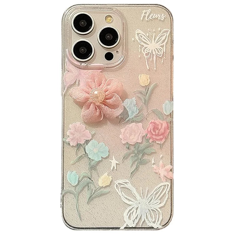For iPhone 14 Pro Max Case 3D Rose Flower Decor Glitter TPU Phone Cover