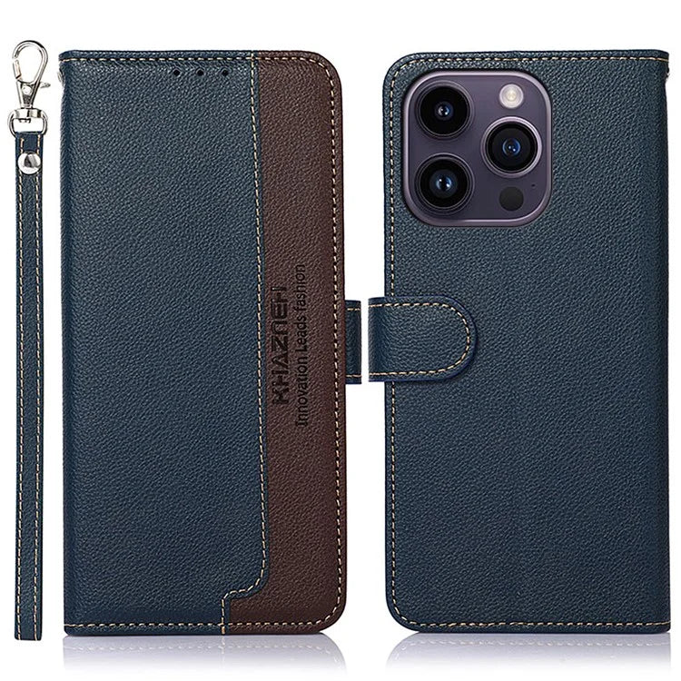 KHAZNEH For iPhone 16 Pro Case RFID Blocking Leather Litchi Texture Phone Cover