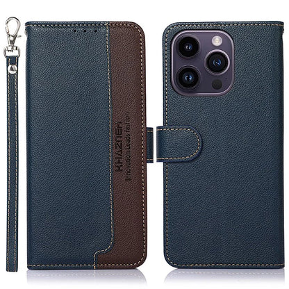 KHAZNEH For iPhone 16 Pro Case RFID Blocking Leather Litchi Texture Phone Cover