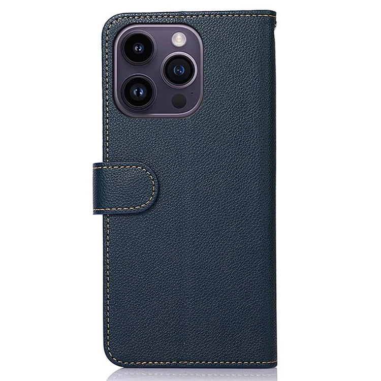 KHAZNEH For iPhone 16 Pro Case RFID Blocking Leather Litchi Texture Phone Cover