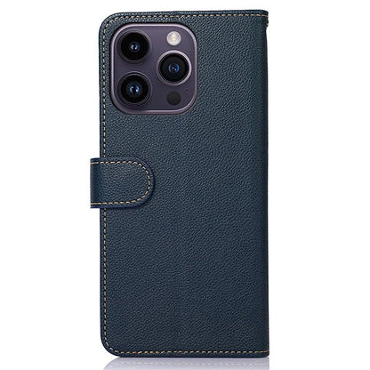 KHAZNEH For iPhone 16 Pro Case RFID Blocking Leather Litchi Texture Phone Cover