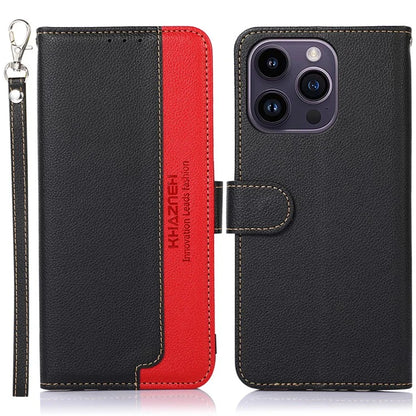 KHAZNEH For iPhone 16 Pro Case RFID Blocking Leather Litchi Texture Phone Cover