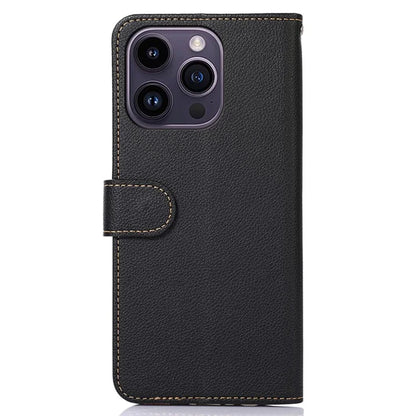 KHAZNEH For iPhone 16 Pro Case RFID Blocking Leather Litchi Texture Phone Cover