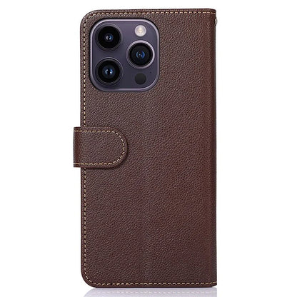 KHAZNEH For iPhone 16 Pro Case RFID Blocking Leather Litchi Texture Phone Cover
