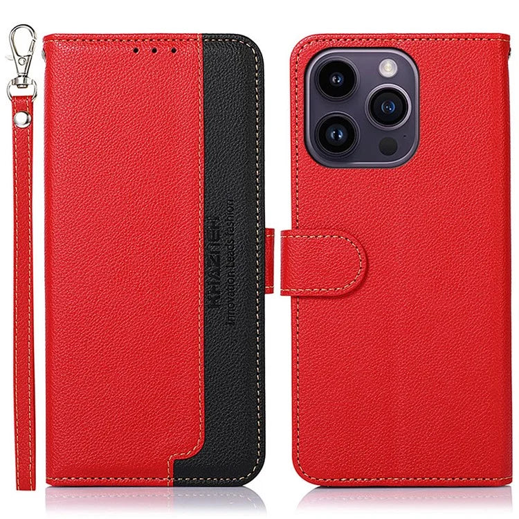 KHAZNEH For iPhone 16 Pro Case RFID Blocking Leather Litchi Texture Phone Cover