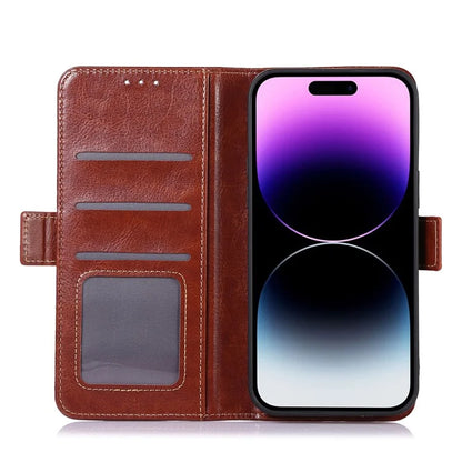 ABEEL For iPhone 16 Pro Max Case Sided-Magnetic PU Leather Crazy Horse Texture Phone Cover