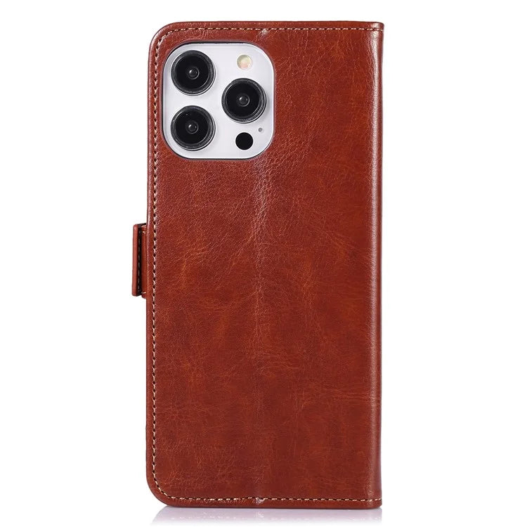 ABEEL For iPhone 16 Pro Max Case Sided-Magnetic PU Leather Crazy Horse Texture Phone Cover