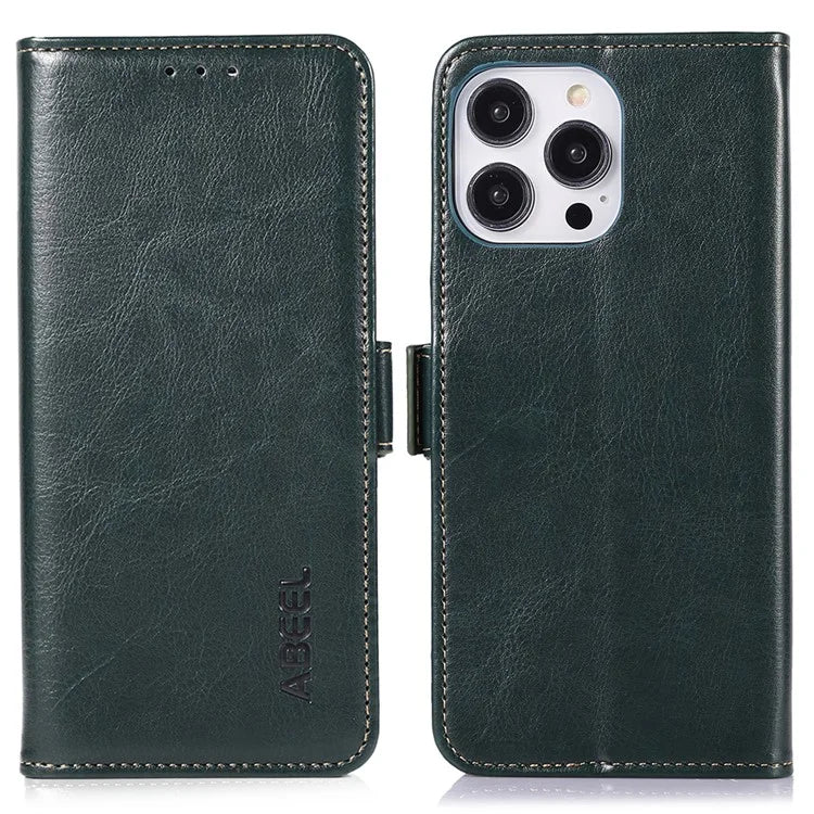 ABEEL For iPhone 16 Pro Max Case Sided-Magnetic PU Leather Crazy Horse Texture Phone Cover