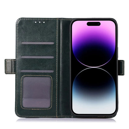 ABEEL For iPhone 16 Pro Max Case Sided-Magnetic PU Leather Crazy Horse Texture Phone Cover