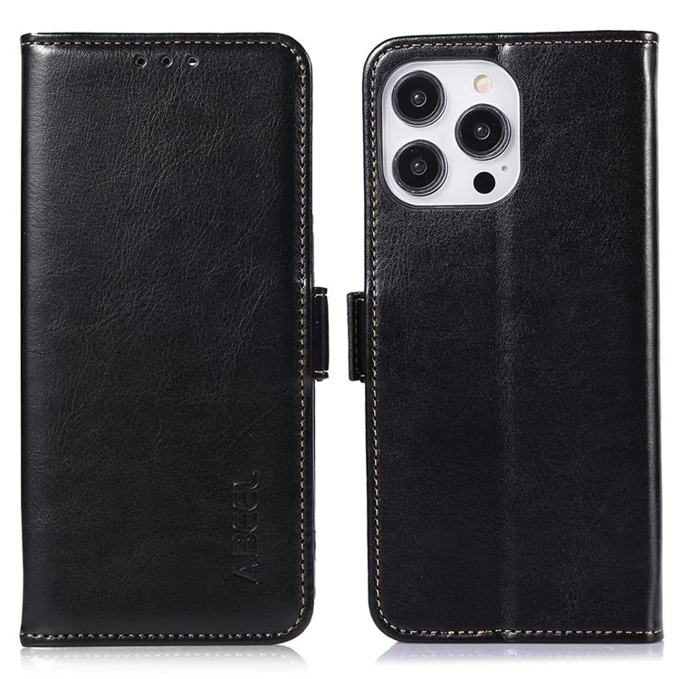 ABEEL For iPhone 16 Pro Case Wallet PU Leather Crazy Horse Texture Phone Cover