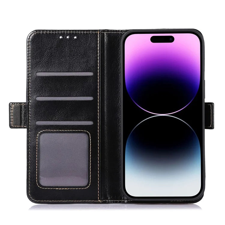 ABEEL For iPhone 16 Pro Case Wallet PU Leather Crazy Horse Texture Phone Cover
