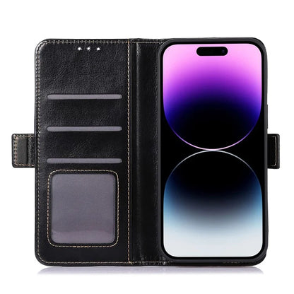 ABEEL For iPhone 16 Pro Case Wallet PU Leather Crazy Horse Texture Phone Cover