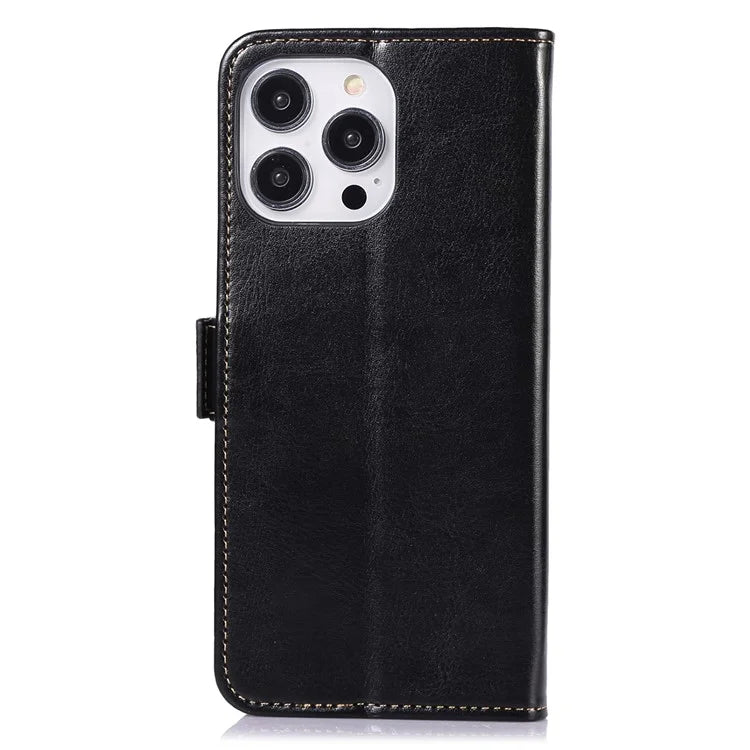 ABEEL For iPhone 16 Pro Case Wallet PU Leather Crazy Horse Texture Phone Cover