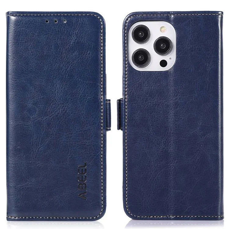 ABEEL For iPhone 16 Pro Case Wallet PU Leather Crazy Horse Texture Phone Cover