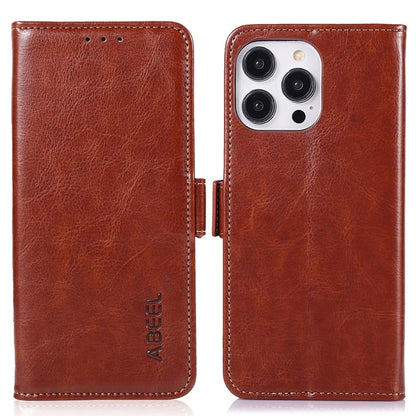 ABEEL For iPhone 16 Pro Case Wallet PU Leather Crazy Horse Texture Phone Cover