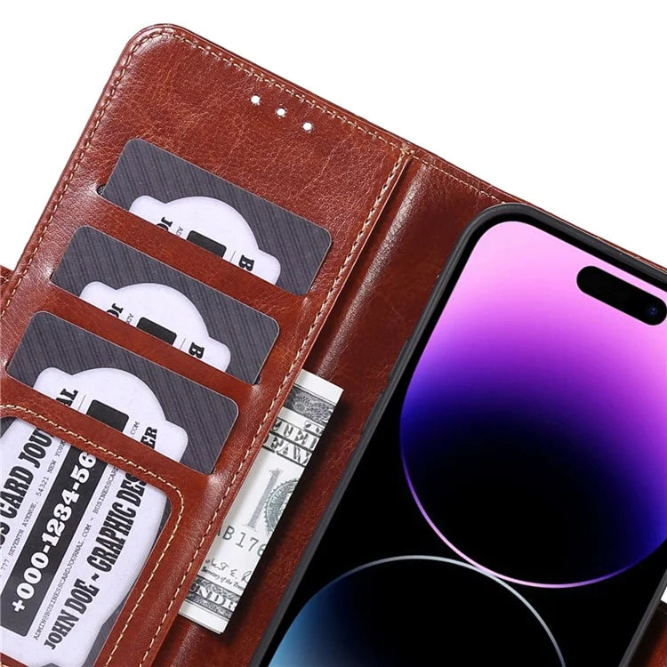 ABEEL For iPhone 16 Pro Case Wallet PU Leather Crazy Horse Texture Phone Cover