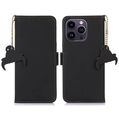 For iPhone 16 Pro Max Case RFID Blocking Genuine Cow Leather Wallet Phone Shell