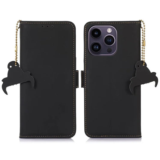 For iPhone 16 Pro Max Case RFID Blocking Genuine Cow Leather Wallet Phone Shell