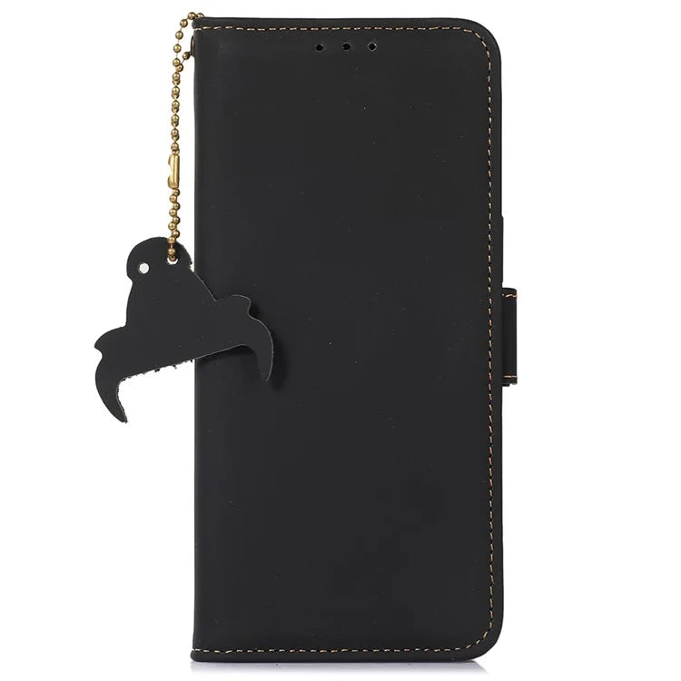 For iPhone 16 Pro Max Case RFID Blocking Genuine Cow Leather Wallet Phone Shell