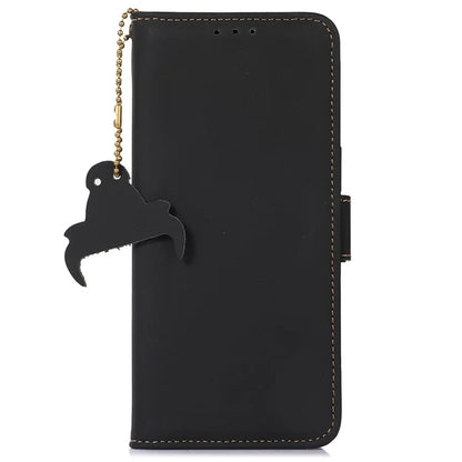 For iPhone 16 Pro Max Case RFID Blocking Genuine Cow Leather Wallet Phone Shell