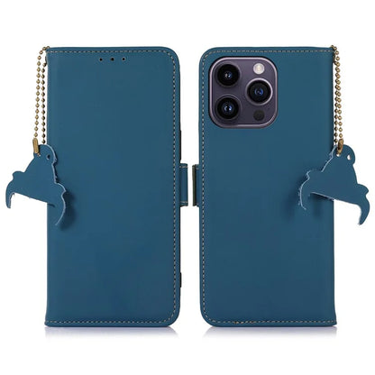 For iPhone 16 Pro Max Case RFID Blocking Genuine Cow Leather Wallet Phone Shell