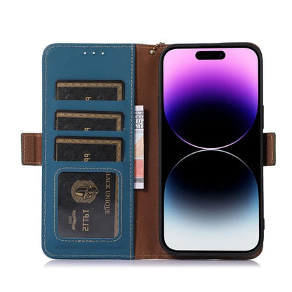 For iPhone 16 Pro Max Case RFID Blocking Genuine Cow Leather Wallet Phone Shell