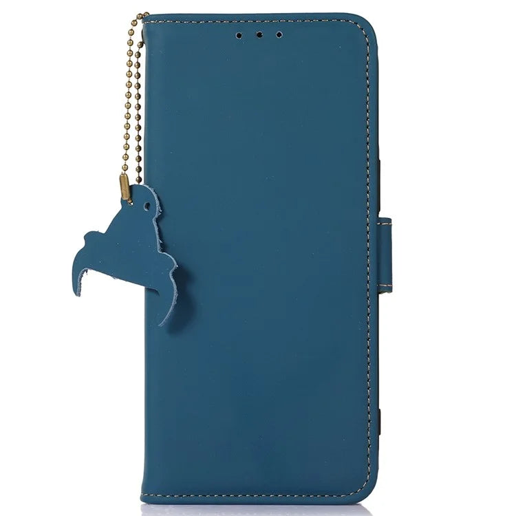 For iPhone 16 Pro Max Case RFID Blocking Genuine Cow Leather Wallet Phone Shell