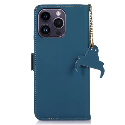 For iPhone 16 Pro Max Case RFID Blocking Genuine Cow Leather Wallet Phone Shell
